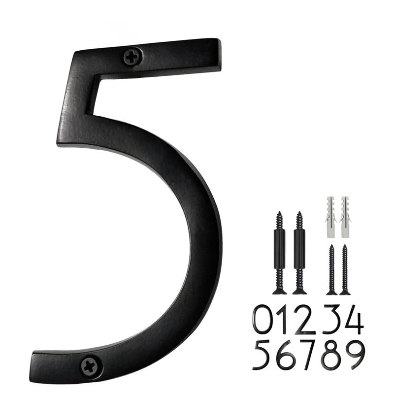 NACH Floating House Numbers, 6 inch Aluminum Black House Numbers for Outside - Number 5, Door Numbers with Mounting Hardware - Image 1